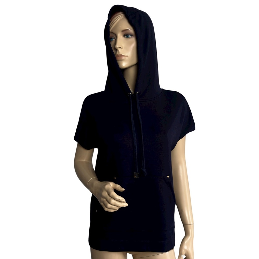 Elie Tahari Short Sleeve Hoodie Tunic in Navy Size Small
